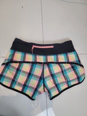 Lululemon athletica Pastel Plaid Running Shorts with Black Waistband
